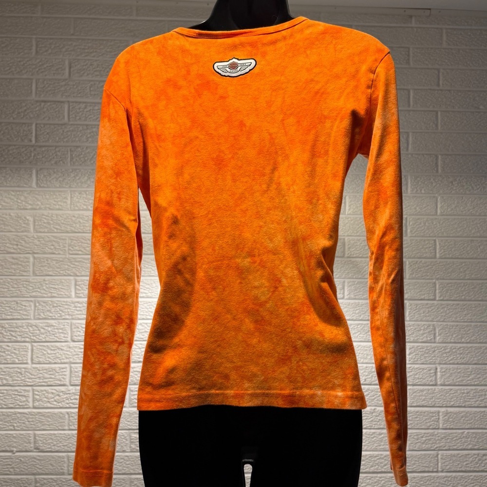 Harley Davidson Women's‎ Orange Tie Dye Long Sleeve Motorcycle T-Shirt - Picture 3 of 5